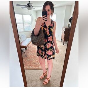 Loft Sundress dark navy with large floral print